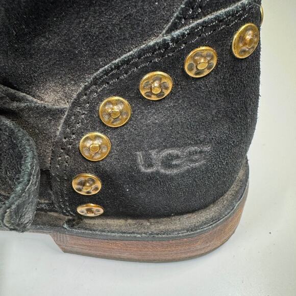 UGG Ankle Boots Black Suede Moto Fabrizia Gold Studs 1003235 Women's Size 7 - Picture 5 of 12